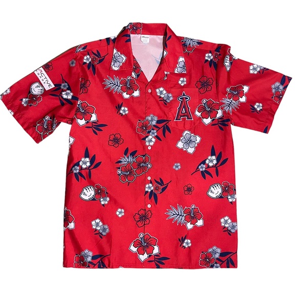 Angels Baseball Hawaiian style button down shirt size OSFM - Picture 2 of 11
